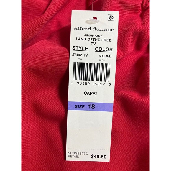 Alfred Dunner Red Classic Fit Capri Pants Pull On Silver Stars Womens 18 NWT - Picture 8 of 8